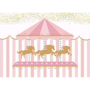 Pink Carousel Trojan Girl Baby Shower Happy 1st Birthday Party Backdrop Photography Background