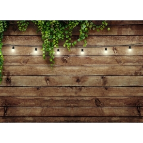 Fairy Lights Green Rattan Wood Backdrop Studio Party Photography Background