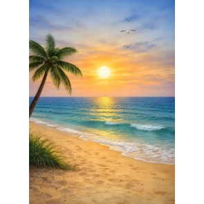 Beautiful sunset tropical beach Backdrop Studio Stage Photography Background