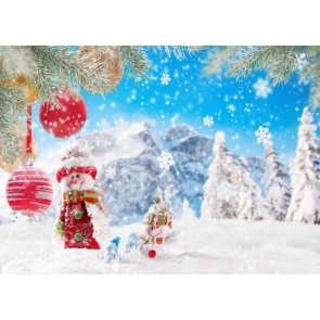 Winter Blue Sky Snowman Snow Background Christmas Backdrop