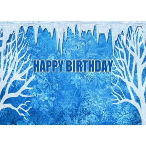 Personalise Blue Snow Ice Background Happy Birthday Party Backdrop