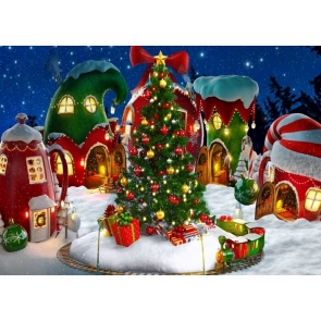 Winter Snow Cartoon Christmas Village Backdrop Kid Party Photography Background