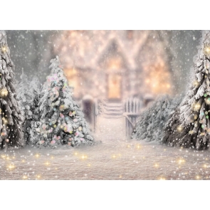 Winter Snow Scene Bokeh Christmas Tree Backdrop Stage Studio Party Background