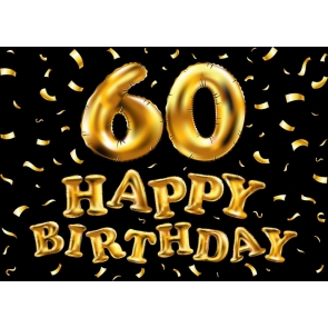 Black Wall Background Golden Balloon 60th Happy Birthday Party Backdrop