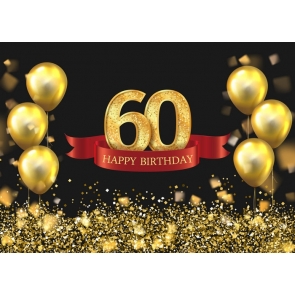 Black Wall Golden Balloon Background 60th Happy Birthday Party Booth Backdrop
