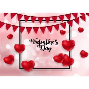 Red Flags Heart Shaped Valentines Day Backdrop Party Photography Background