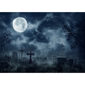 Night Under The Moon Cemetery Halloween Backdrop Party Stage Background