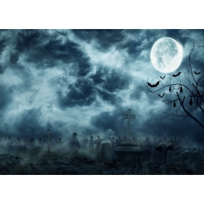 Dark Cloud Under The Moon Scary Cemetery Halloween Backdrop Party Stage Background