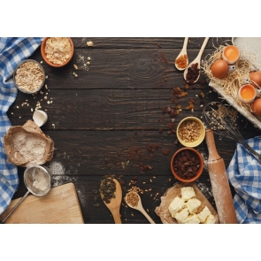 Creative Eggs Flour And Tools Baking Ingredients Pastry Kitchen Wood Backdrop Studio Photography Background 