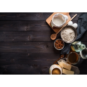 Baking Ingredients Pastry Kitchen Dark Wood Backdrop Studio Photography Background