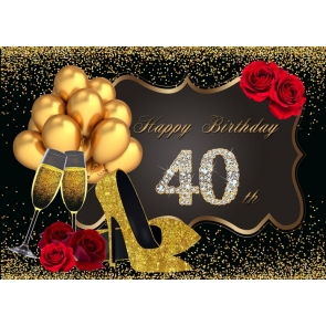 Golden Balloon On Black Background 40th Birthday Party Backdrop