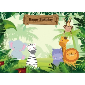 Cartoon Animal Forest Background Happy 1st Birthday Party Backdrop