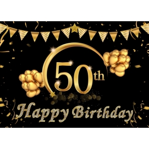 Golden Balloon Banner Background Happy 50th Birthday Party Backdrop