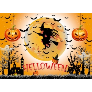 Moon Flying Witch Pumpkin Halloween Backdrop Party Stage Photography Background