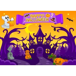 Cute Cartoon Forest Castle Halloween Backdrop Party Stage Photography Background