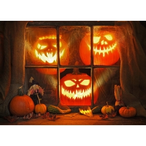 Outside The Glass Window Scary Pumpkin Halloween Backdrop Party Stage Photography Background