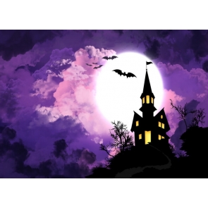 Purple Cloud Black Castle Halloween Backdrop Party Stage Background