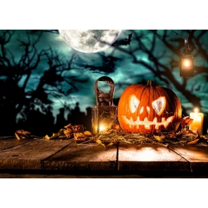 Scary Pumpkin Wooden Floor Halloween Backdrop Party Stage Photography Background