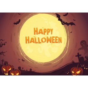 Cartoon Golden Moon Bat Pumpkin Halloween Party Photography Backdrop 