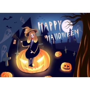 Cute Magic Witch Happy Halloween Party Photography Backdrop 