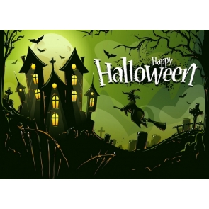 Cartoon Castle Flying Witch Happy Halloween Party Photography Backdrop