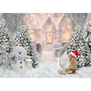 Personalized Snowman Christmas Tree Backdrop Stage Studio Party Background