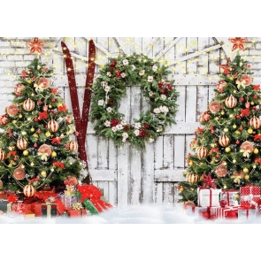 Fairy Lights Wreath Christmas Tree Backdrop Stage Studio Party Background