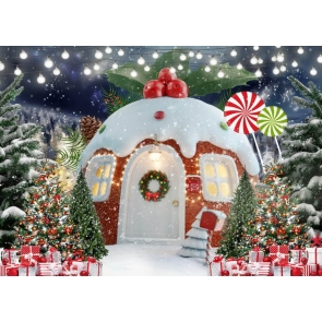 Snow Lollipop Cute Cottage Personalized Christmas Backdrop Stage Studio Party Background