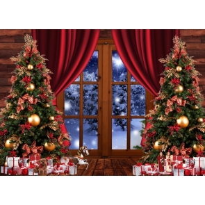 Christmas Tree Curtains Backdrop Family Portrait Photography Background