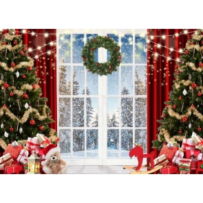 French Window Christmas Backdrop Family Portrait Studio Party Photography Background