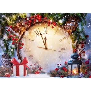 New Year Clock With Snowy Christmas Backdrop Stage Studio Party Background