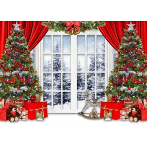 Floor To Ceiling Windows Christmas Tree Backdrop Family Portrait Photography Background