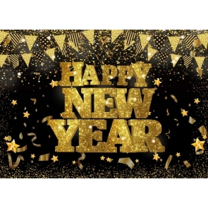 Golden Glitter And Black Happy New Year Backdrop Party Photography Background