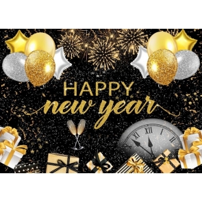 Golden Glitter And Balloon Happy New Year Backdrop Party Photography Background