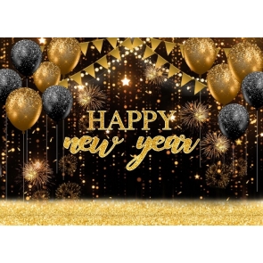 Golden Glitter Balloon Happy New Year Party Backdrop