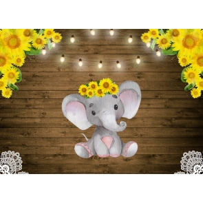 Elephant And Sunflower Baby Shower Birthday Party Backdrop Photography Background Decoration Prop