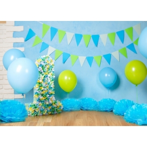 Simple Balloon Theme Blue Wall Background Baby Boy 1st Happy Birthday Backdrop Decoration Prop