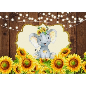 Elephant And Sunflower Baby Shower Birthday Wood Backdrop Studio Photography Background Decoration Prop