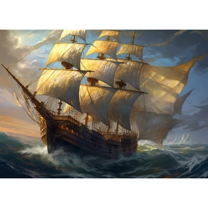 White Sailboat Pirate Ship Backdrop Party Background Banner Poster