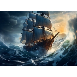 Driving In The Sea Pirate Ship Backdrop Party Background Banner Poster