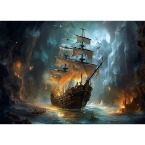 Dark Ghost Pirate Ship Backdrop Party Background Banner Poster