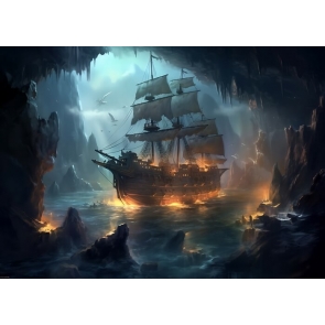 Dark Fear Ghost Pirate Ship Backdrop Party Background Banner Poster