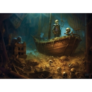 Skeleton Skull Pirate Ship Backdrop Party Background Banner Poster