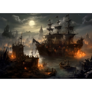 Old Fear Ghost Pirate Ship Backdrop Party Background Banner Poster