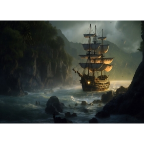 Old Vintage Pirate Ship Backdrop Party Background Banner Poster