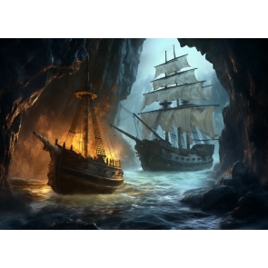 In The Island Old Vintage Pirate Ship Backdrop Party Background Banner Poster