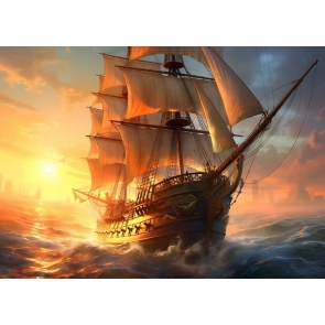 Under The Sunset Pirate Ship Backdrop Party Background Banner Poster