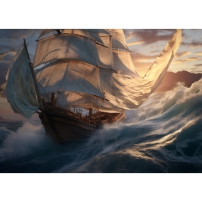 In The Waves White Sailing Pirate Ship Backdrop Party Background Banner Poster