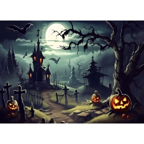Dead Tree Cemetery Moon Pumpkin Halloween Party Backdrop