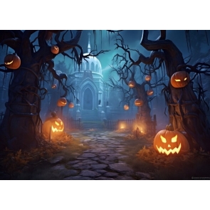 Scary Pumpkin Dead Tree Castle Halloween Backdrop Party Photography Background